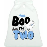 Cute Funny Halloween Boo Im Two Birthday Ghost Boy Ceramic Bell Ornament