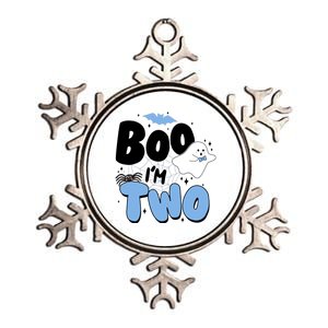 Cute Funny Halloween Boo Im Two Birthday Ghost Boy Metallic Star Ornament