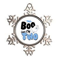 Cute Funny Halloween Boo Im Two Birthday Ghost Boy Metallic Star Ornament