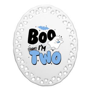 Cute Funny Halloween Boo Im Two Birthday Ghost Boy Ceramic Oval Ornament