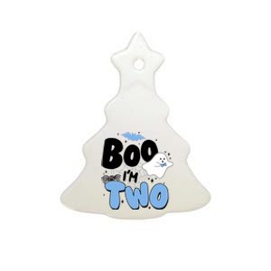 Cute Funny Halloween Boo Im Two Birthday Ghost Boy Ceramic Tree Ornament