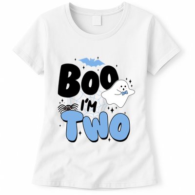 Cute Funny Halloween Boo Im Two Birthday Ghost Boy Womens T-Shirt