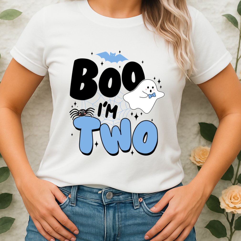 Cute Funny Halloween Boo Im Two Birthday Ghost Boy Womens T-Shirt