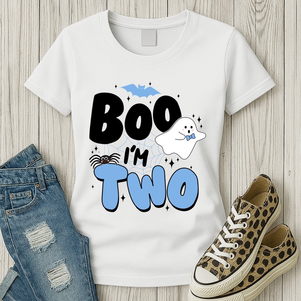 Cute Funny Halloween Boo Im Two Birthday Ghost Boy Womens T-Shirt