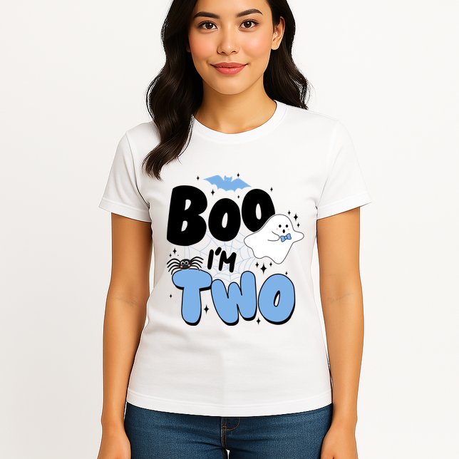 Cute Funny Halloween Boo Im Two Birthday Ghost Boy Womens T-Shirt