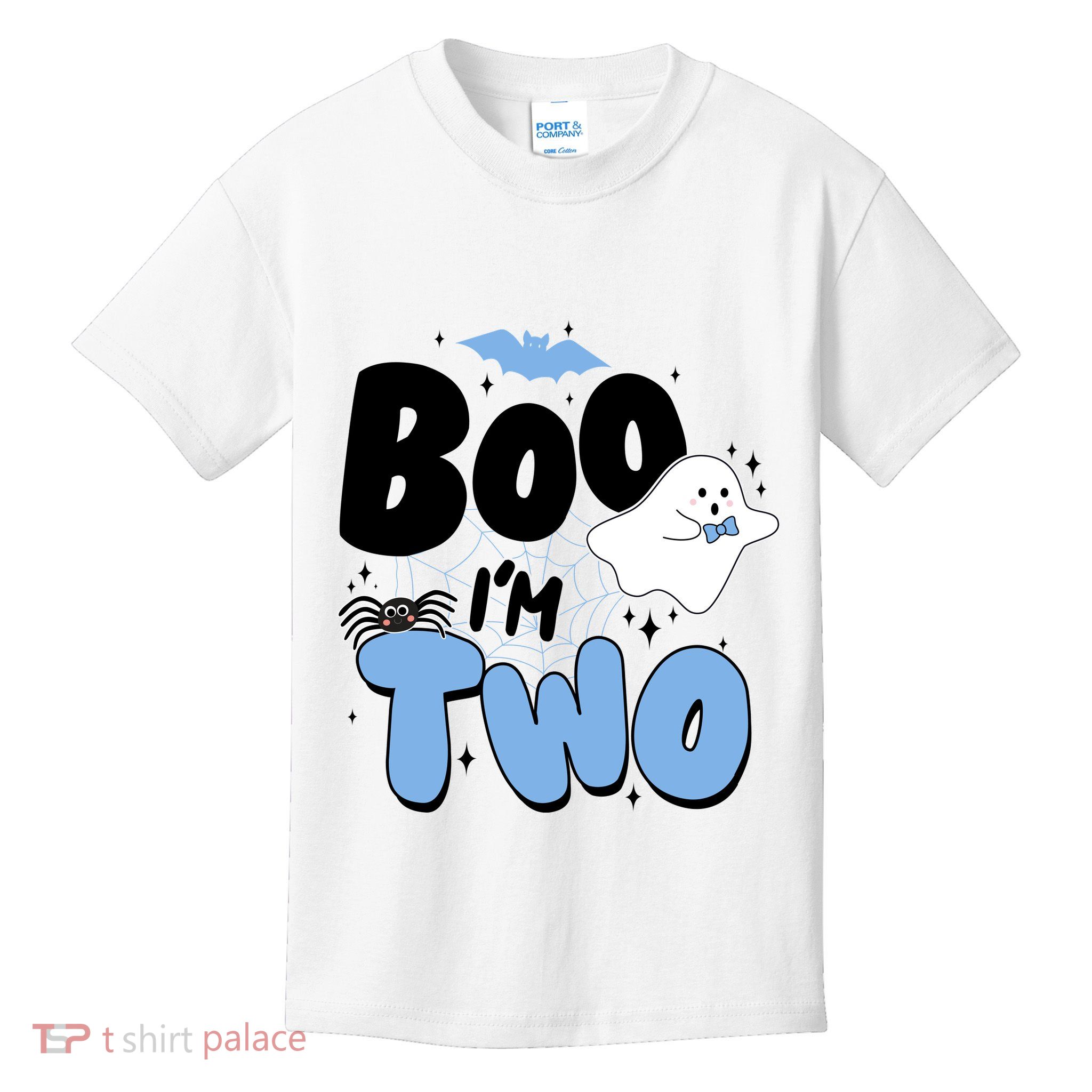 Cute Funny Halloween Boo Im Two Birthday Ghost Boy Kids T-Shirt