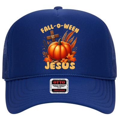 Christian Falloween Halloween Pun (Following) Jesus Cool Gift High Crown Mesh Back Trucker Hat