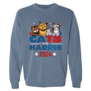 Cats For Harris 2024 Kamala Harris For President 2024 Garment-Dyed Sweatshirt