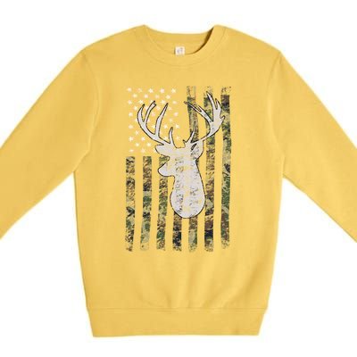 Camouflage Flag Hunter Buck Deer Hunting Premium Crewneck Sweatshirt