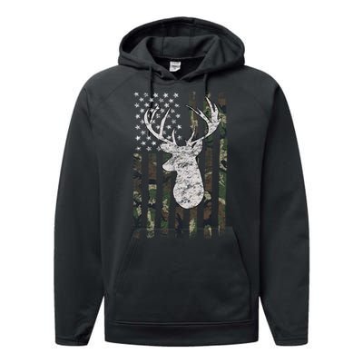 Camouflage Flag Hunter Buck Deer Hunting Performance Fleece Hoodie