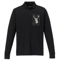 Camouflage Flag Hunter Buck Deer Hunting Performance Long Sleeve Polo