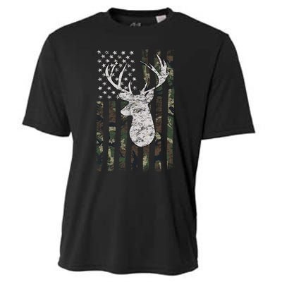 Camouflage Flag Hunter Buck Deer Hunting Cooling Performance Crew T-Shirt