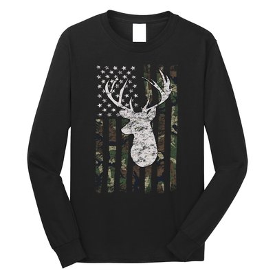 Camouflage Flag Hunter Buck Deer Hunting Long Sleeve Shirt