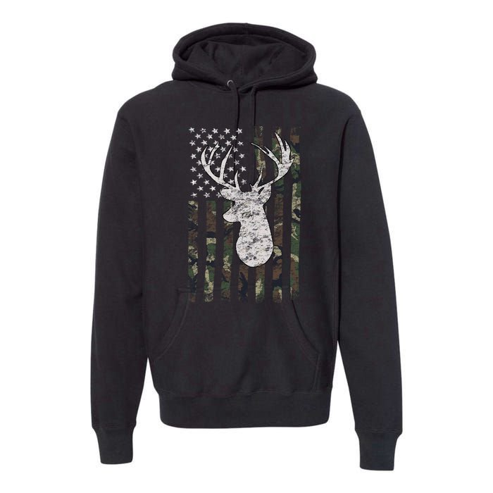 Camouflage Flag Hunter Buck Deer Hunting Premium Hoodie