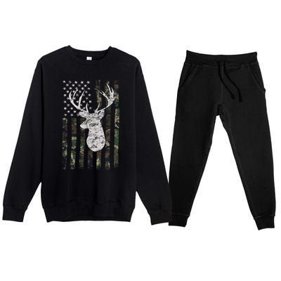 Camouflage Flag Hunter Buck Deer Hunting Premium Crewneck Sweatsuit Set