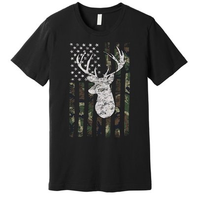 Camouflage Flag Hunter Buck Deer Hunting Premium T-Shirt