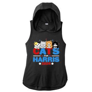 Cats For Harris Vote Kamala Harris 2024 Election Ladies PosiCharge Tri-Blend Wicking Draft Hoodie Tank