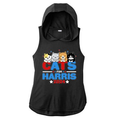 Cats For Harris Vote Kamala Harris 2024 Election Ladies PosiCharge Tri-Blend Wicking Draft Hoodie Tank