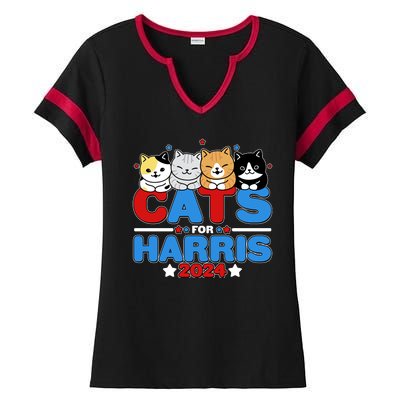 Cats For Harris Vote Kamala Harris 2024 Election Ladies Halftime Notch Neck Tee