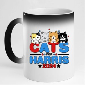 Cats For Harris Vote Kamala Harris 2024 Election 11oz Black Color Changing Mug