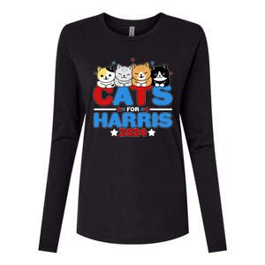 Cats For Harris Vote Kamala Harris 2024 Election Womens Cotton Relaxed Long Sleeve T-Shirt