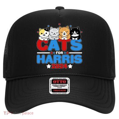 Cats For Harris Vote Kamala Harris 2024 Election High Crown Mesh Back Trucker Hat