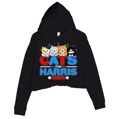 Cats For Harris Vote Kamala Harris 2024 Election Crop Fleece Hoodie