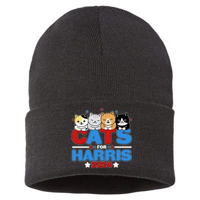 Cats For Harris Vote Kamala Harris 2024 Election Sustainable Knit Beanie