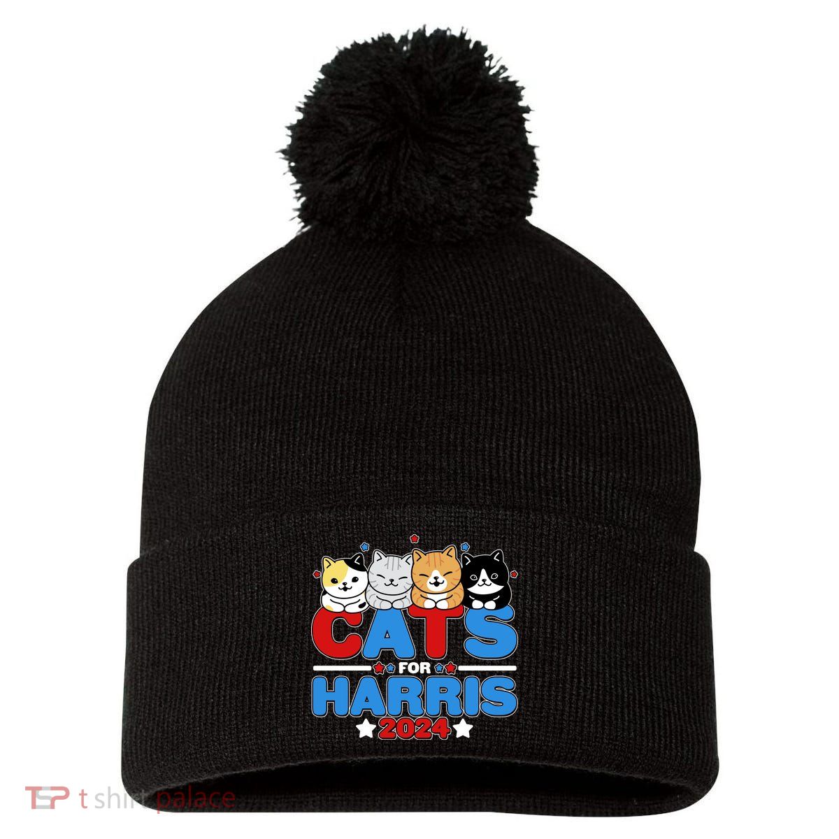 Cats For Harris Vote Kamala Harris 2024 Election Pom Pom 12in Knit Beanie