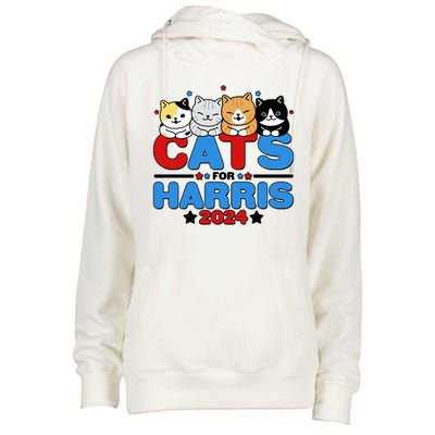 Cats For Harris Vote Kamala Harris 2024 Election Womens Funnel Neck Pullover Hood