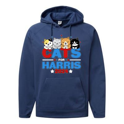 Cats For Harris Vote Kamala Harris 2024 Election Performance Fleece Hoodie