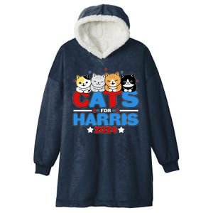 Cats For Harris Vote Kamala Harris 2024 Election Hooded Wearable Blanket