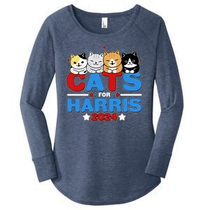 Cats For Harris Vote Kamala Harris 2024 Election Women's Perfect Tri Tunic Long Sleeve Shirt