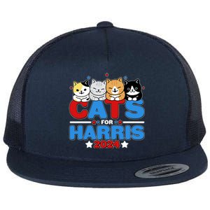 Cats For Harris Vote Kamala Harris 2024 Election Flat Bill Trucker Hat