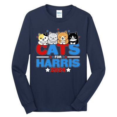 Cats For Harris Vote Kamala Harris 2024 Election Tall Long Sleeve T-Shirt