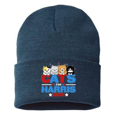 Cats For Harris Vote Kamala Harris 2024 Election Sustainable Knit Beanie