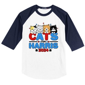 Cats For Harris Vote Kamala Harris 2024 Election Baseball Sleeve Shirt