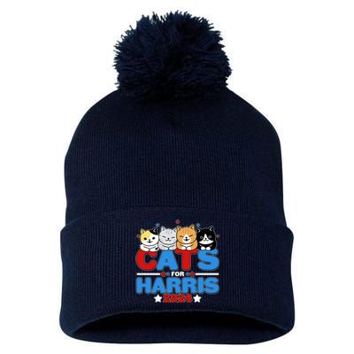 Cats For Harris Vote Kamala Harris 2024 Election Pom Pom 12in Knit Beanie