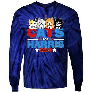 Cats For Harris Vote Kamala Harris 2024 Election Tie-Dye Long Sleeve Shirt