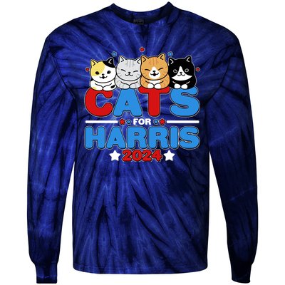 Cats For Harris Vote Kamala Harris 2024 Election Tie-Dye Long Sleeve Shirt