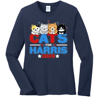 Cats For Harris Vote Kamala Harris 2024 Election Ladies Long Sleeve Shirt