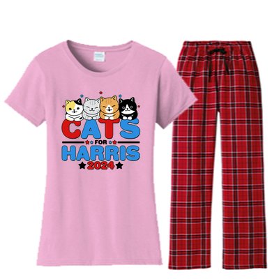 Cats For Harris Vote Kamala Harris 2024 Election Women's Flannel Pajama Set