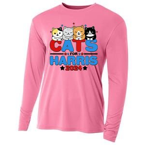 Cats For Harris Vote Kamala Harris 2024 Election Cooling Performance Long Sleeve Crew