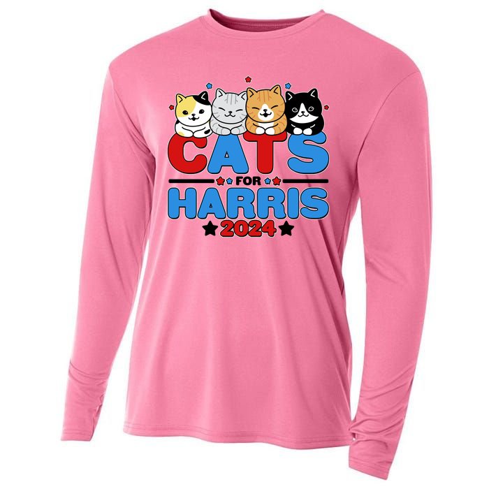 Cats For Harris Vote Kamala Harris 2024 Election Cooling Performance Long Sleeve Crew