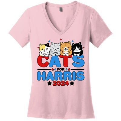 Cats For Harris Vote Kamala Harris 2024 Election Women's V-Neck T-Shirt