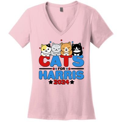 Cats For Harris Vote Kamala Harris 2024 Election Women's V-Neck T-Shirt