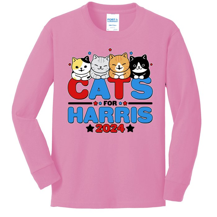 Cats For Harris Vote Kamala Harris 2024 Election Kids Long Sleeve Shirt