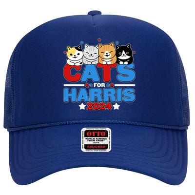 Cats For Harris Vote Kamala Harris 2024 Election High Crown Mesh Back Trucker Hat