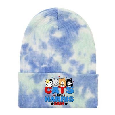 Cats For Harris Vote Kamala Harris 2024 Election Tie Dye 12in Knit Beanie