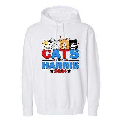 Cats For Harris Vote Kamala Harris 2024 Election Garment-Dyed Fleece Hoodie